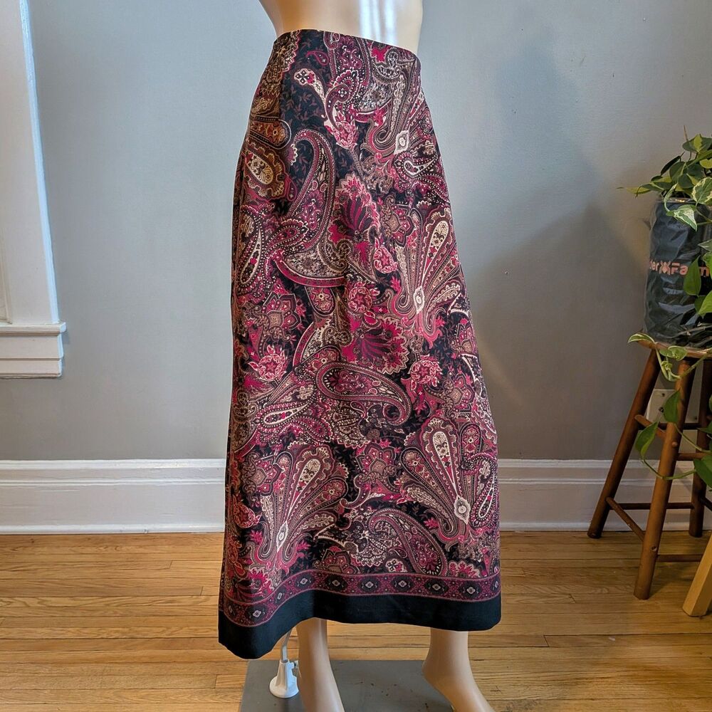 Vintage 90s Briggs New York Paisley Midi Skirt Dark Academia Size 16